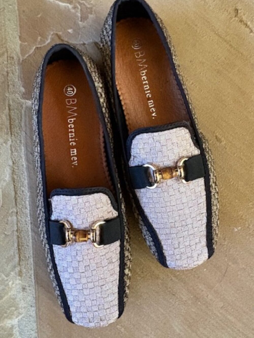 New Bernie Mev Women's Bronze Woven Horse Bit Bamboo Comfort Loafers Size 9/40